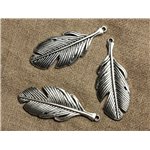 5pc - Pendentif Métal Argenté Rhodium Plume 53mm   4558550008497 