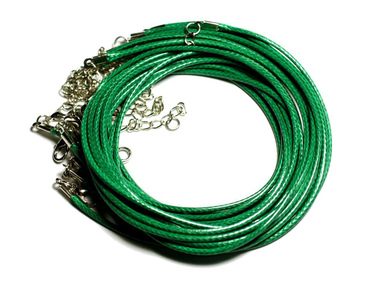 10pc - Colliers Tours de cou Coton Ciré 2mm Vert Empire - 4558550088574 