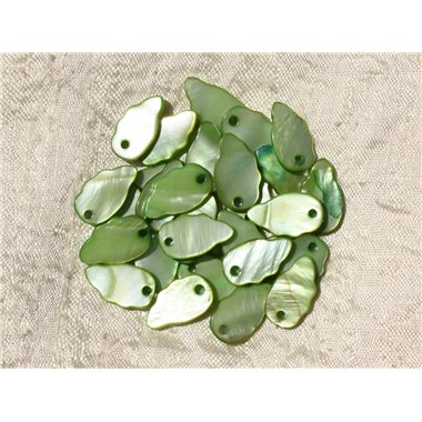 10pc - Breloques Pendentifs Nacre Feuilles Ailes 16mm Vert   4558550016973 