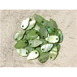 10pc - Charms Pendants Mother of Pearl Leaves Wings 16mm Green 4558550016973 