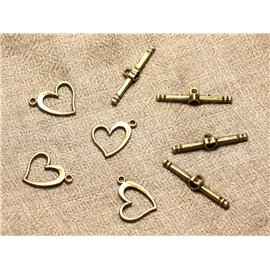 10pc - Cierres T Toggle Metal Bronce Calidad Corazones 17mm 4558550020178 