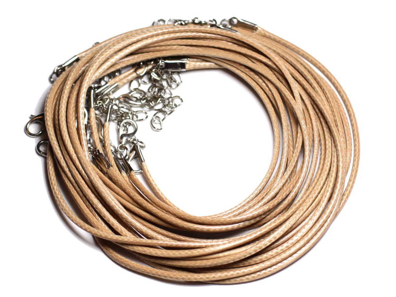 10pc - Colliers Tours de cou 45cm Coton Ciré 2mm Beige -  4558550006660 