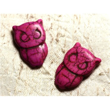 4pc - Perles Turquoise synthèse Chouette Hibou 30x20mm Rose Fuchsia  4558550011718 
