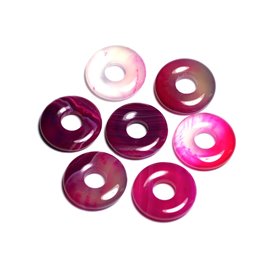 1pc - Perle Pendentif Pierre - Rond Cercle Anneau Donut Pi 20mm - Agate rose blanc fuchsia - 4558550092045