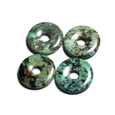 1pc - Pendentif Pierre - Turquoise Naturelle Afrique Rond Cercle Donut Pi 30mm Bleu Vert Noir - 4558550091796