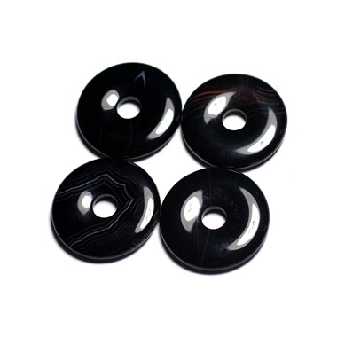 Pendentif en Pierre semi précieuse - Agate Noire Donut Pi 30mm - 4558550091727 