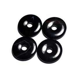 Semi Precious Stone Pendant - Black Agate Donut Pi 30mm - 4558550091727 