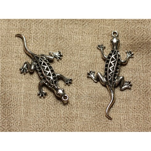 5pc - Pendentif Métal Argenté Rhodium - Lézard Gecko 50mm   4558550021076 