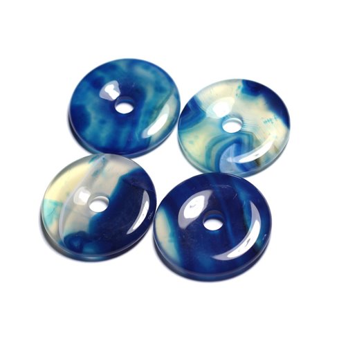 Pendentif Pierre semi précieuse - Agate Bleue Donut Pi 40mm - 4558550091390 