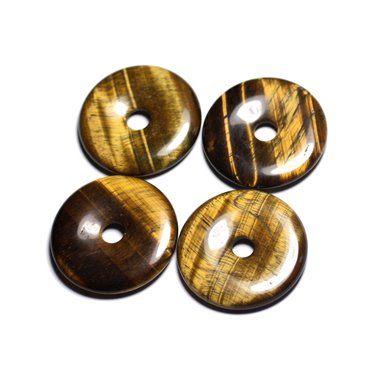 1pc - Pendentif Pierre - Oeil de Tigre Rond Cercle Donut Pi 40mm Marron Bronze Doré Noir - 4558550091444