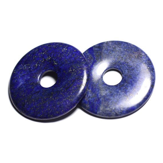 1pc - Pendentif Pierre Lapis Lazuli Grand Rond Cercle Donut Pi 60mm Bleu nuit doré - 7427039736268