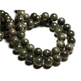 8pc - Stone Beads - Jade Balls 12mm Gray Green Khaki - 4558550089632 