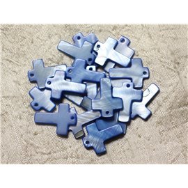 4Stk - Perlen Charms Anhänger Perlmutt Kreuz 22mm Königsblau 4558550004826 