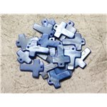 4pc - Perles Breloques Pendentifs Nacre Croix 22mm Bleu Roi  4558550004826 