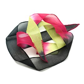 1pc - Collar de cinta de seda teñido a mano 85 x 2.5cm Verde almendra, rosa rojo, negro (ref SOIE177) 4558550001795 