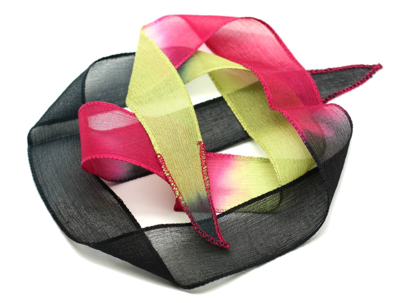 1pc - Collier Ruban Soie teint à la main 85 x 2.5cm Vert Amande, Rouge Rose, Noir (ref SOIE177)   4558550001795 