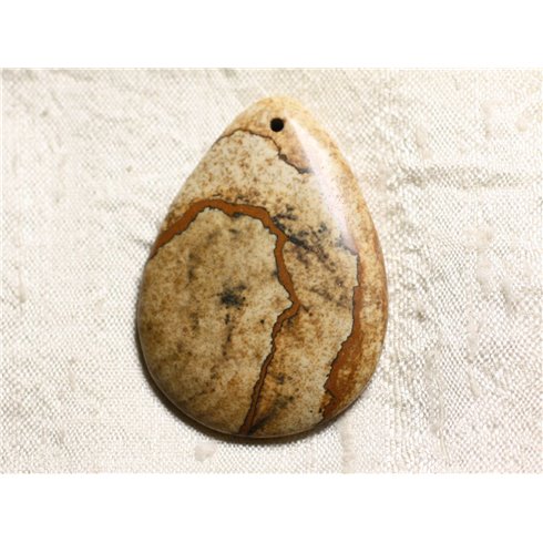 N4 - Pendentif en Pierre semi précieuse - Jaspe Paysage Beige Goutte 50mm - 4558550089281 