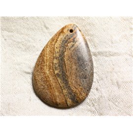 N10 - Semi Precious Stone Pendant - Landscape Jasper Beige Drop 50mm - 4558550089342 