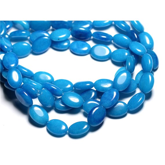 6pc - Perles de Pierre - Jade Ovales 14X10mm Bleu Azur - 4558550081797 