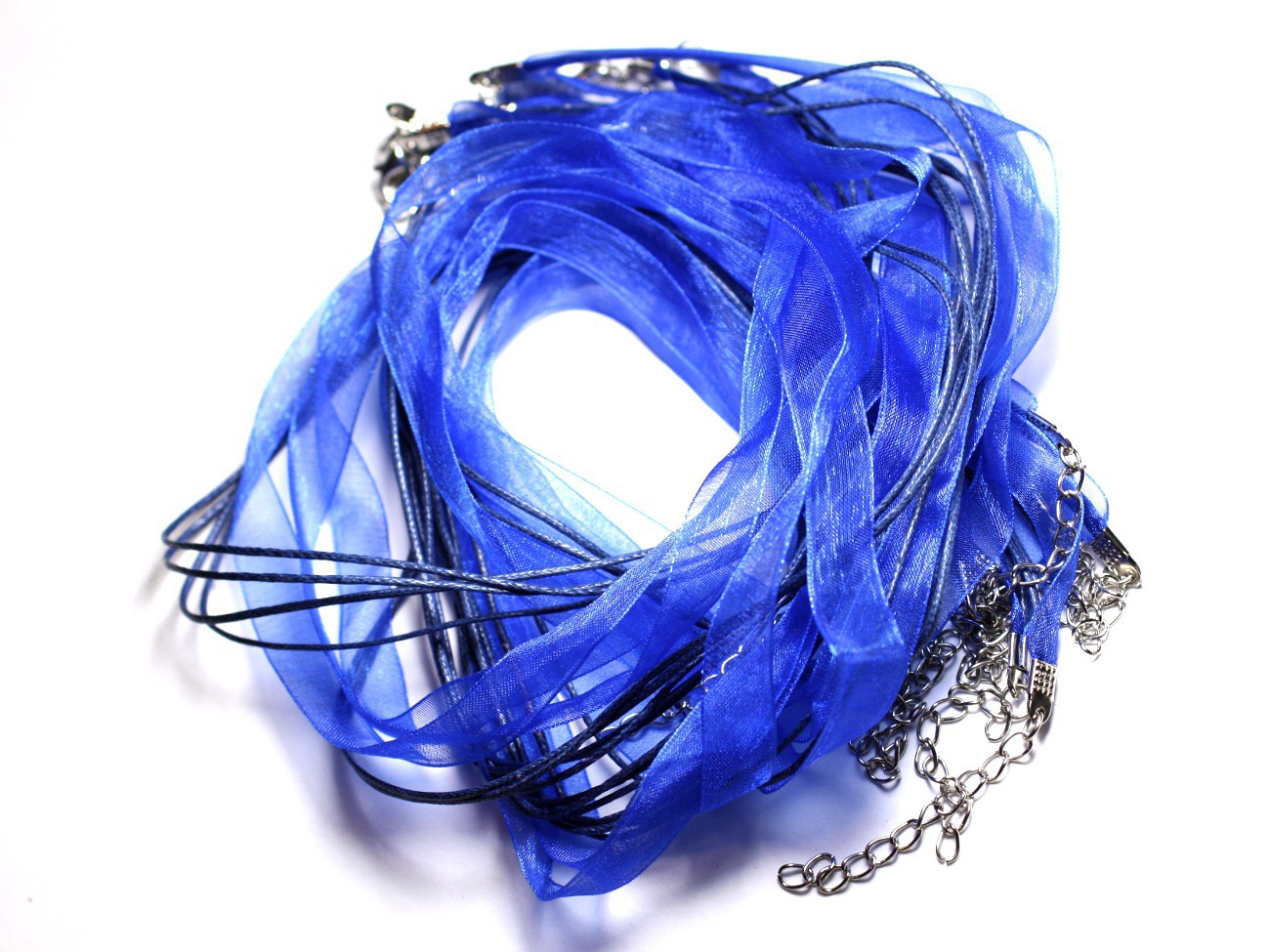 10pc - Colliers Tours de cou Organza et Coton 47cm Bleu Roi -  4558550008046 