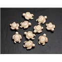 10pc - Perles de Pierre Turquoise synthèse - Tortues 19x15mm Blanc crème -  4558550087744 