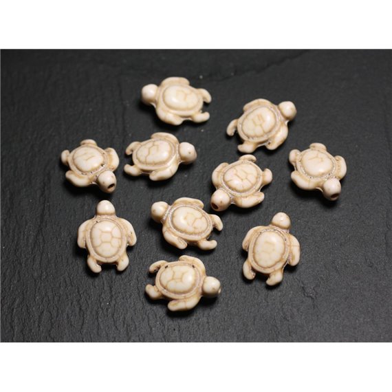 10pc - Perles de Pierre Turquoise synthèse - Tortues 19x15mm Blanc crème -  4558550087744 