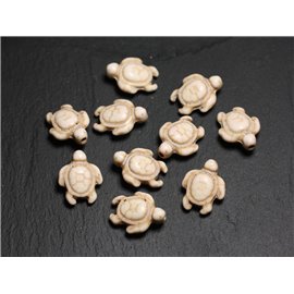 10pc - Perlas de piedra turquesa sintética - Tortugas 19x15mm Crema Blanco - 4558550087744 