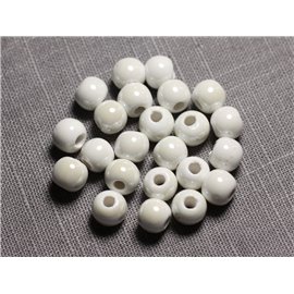 10st - Porseleinen Keramiek Kralen 8mm Ballen Iridescent Cream White - 4558550088635 