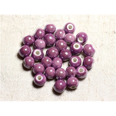 10pc - Perles Céramique Porcelaine Boules 8mm Violet rose irisé -  4558550088642 