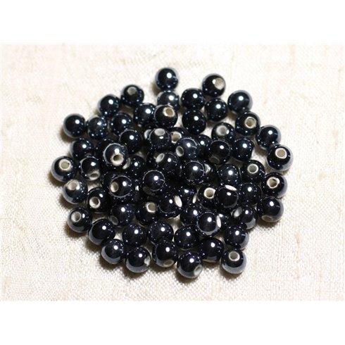 10pc - Perles Ceramique Porcelaine Boules 6mm Noir bleu nuit irisé - 7427039735308