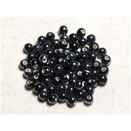 10pc - Perlas de cerámica de porcelana 6mm Negro iridiscente azul medianoche - 7427039735308