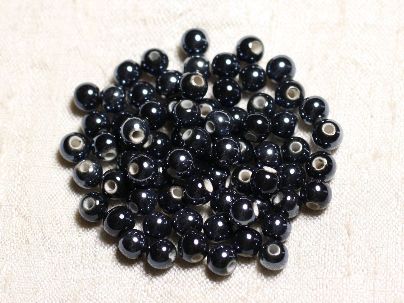 20pc - Perles Céramique Porcelaine Boules 6mm Noir irisé -  4558550088680 