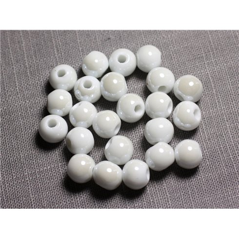 10pc - Perles Ceramique Porcelaine Boules 10mm Blanc irisé - 4558550088697