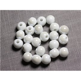 10pc - Perlas de cerámica Bolas de porcelana 10mm Iridiscente Blanco - 4558550088697