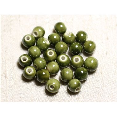 10pc - Perles Céramique Porcelaine Boules 10mm Vert Olive kaki -  4558550088765 