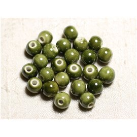 10pc - Porcelain Ceramic Beads Balls 10mm Olive Green Khaki - 4558550088765 