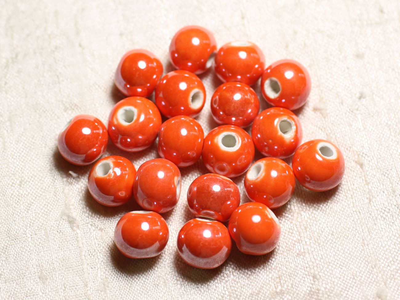 10pc - Perles Céramique Porcelaine Boules 12mm Orange irisé -  4558550088802 