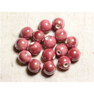 10pc - Perles Céramique Porcelaine Boules 12mm Rose Corail Pêche irisé -  4558550088819 