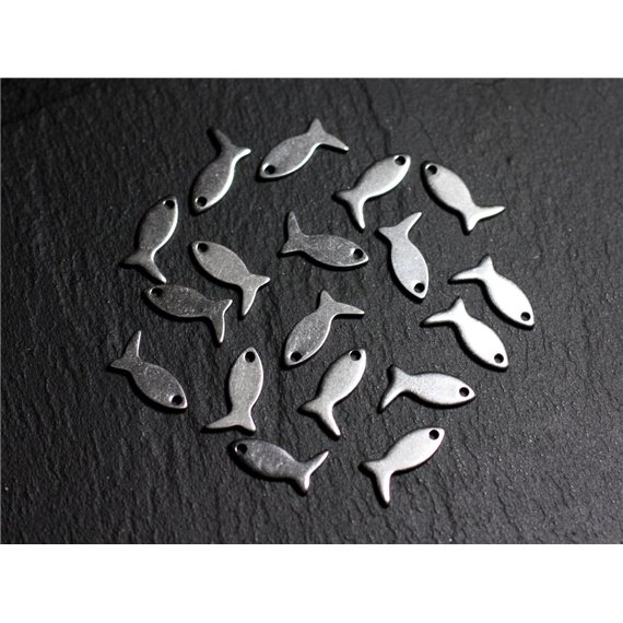 10pc - Pendentifs Breloques Acier Chirurgical 316 Poissons 12x6mm -  4558550010032 