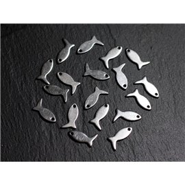 10pc - 316 Surgical Steel Pendants Charms Fish 12x6mm - 4558550010032 