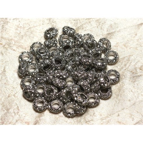 2pc - Perles rondelles 11mm gros trous - Métal Argenté Rhodium et Strass Verre Blanc -  4558550015198 
