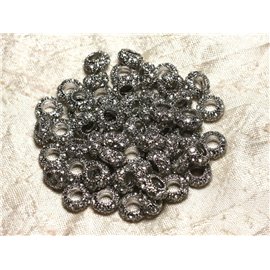 2pc - Arandelas de perlas 11mm agujeros grandes - Plata Metal Rodio y diamante de imitación Vidrio blanco - 4558550015198 