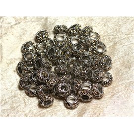 2pc - Arandelas de perlas agujeros grandes de 11 mm - Metal plateado rodio y diamante de imitación vidrio amarillo - 4558550015266 