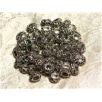 2pc - Perles rondelles 11mm gros trous - Métal Argenté Rhodium et Strass Verre Jaune -  4558550015266 