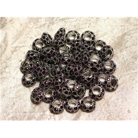 2pz - Perline tonde 11 mm fori grandi - Argento rodiato e Strass in vetro viola rosa - 4558550015433 