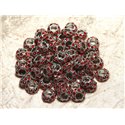 2pc - Perles rondelles 11mm gros trous - Métal Argenté Rhodium et Strass Verre Rouge -  4558550015518 