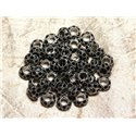 2pc - Perles rondelles 11mm gros trous - Métal Argenté Rhodium et Strass Verre Noir -  4558550015594 