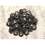 2pc - Perles rondelles 11mm gros trous - Métal Argenté Rhodium et Strass Verre Noir -  4558550015594 