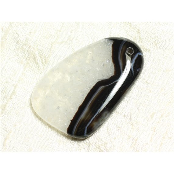 Pendentif en Pierre - Agate et Quartz Noir et Blanc Goutte 55x35mm n10  -  4558550039187 