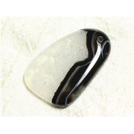 Stone Pendant - Black and White Agate and Quartz Drop 55x35mm n10 - 4558550039187 
